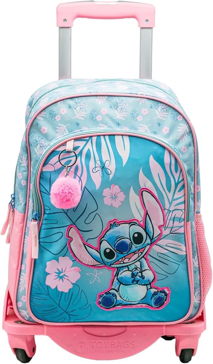 Mochila Stitch Pink Doble Compartimento + Carro Toybags 360º