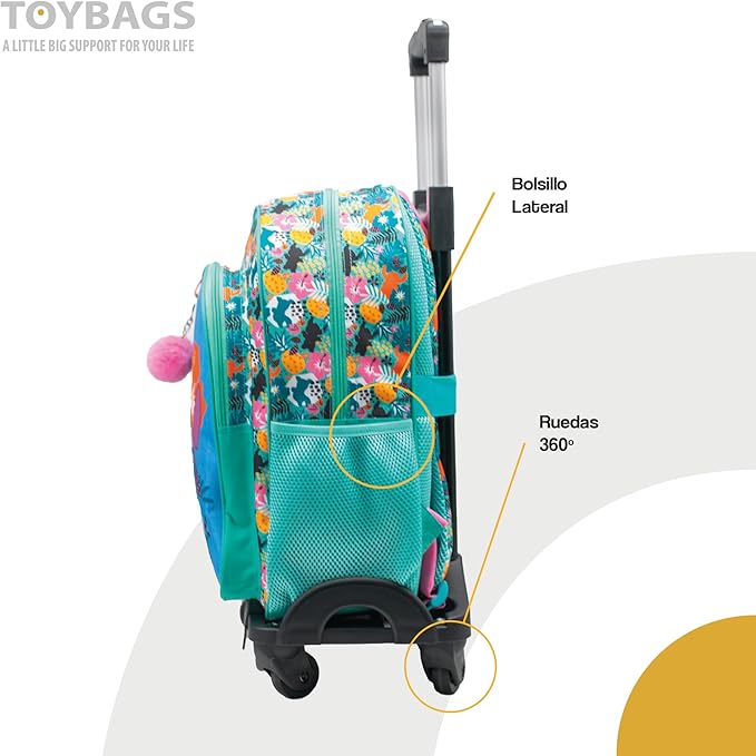 Mochila Stitch Tropical Doble Compartimento + Carro Negro Toybags 360º