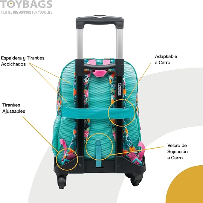 Mochila Stitch Tropical Doble Compartimento + Carro Negro Toybags 360º