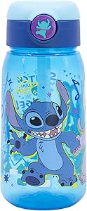 Botella de agua infantil de plástico de 510 ml con tapón y pajita de Stitch