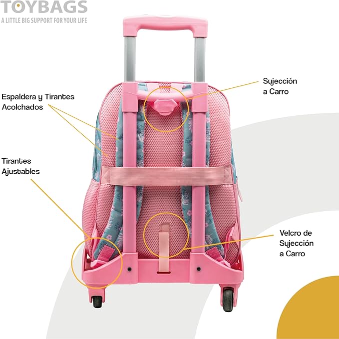 Mochila Stitch Pink Doble Compartimento + Carro Toybags 360º