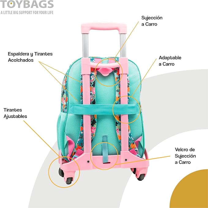 Mochila Stitch Tropical Doble Compartimento + Carro Negro Toybags 360º