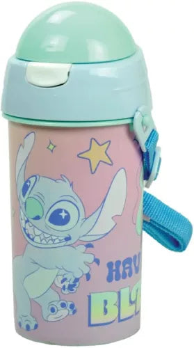 Botella Stitch Disney Con Tapón a Presión y Colgador 500 ml.